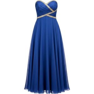 Cindy USA Royal Blue Strapless Beaded Chiffon Gown XL Prom Formal Evening Gown